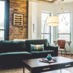 Contemporary living room with elegant decor and cozy furniture in urban setting.
